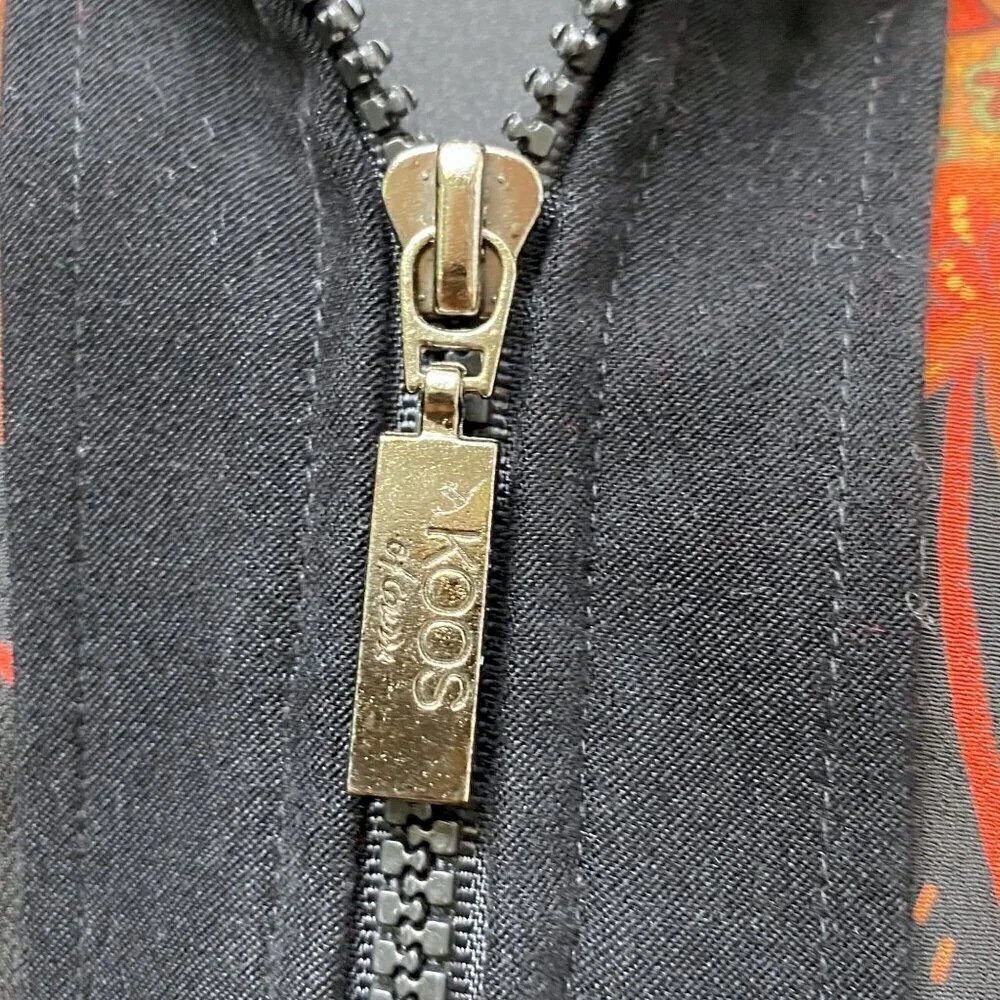 KOOS of Course! Womens Jacket Medium Black Orange Colorblock Boho Artsy Vintage